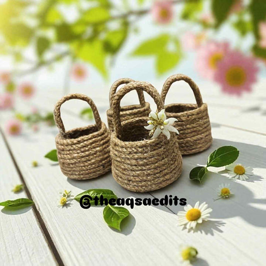 Jute Mini Handmade Basket with Floral Charm